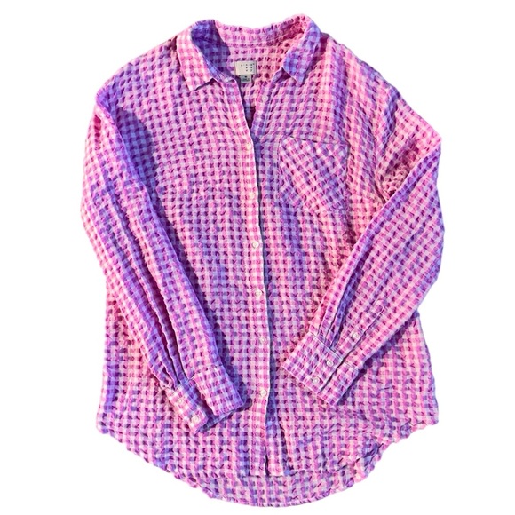 Womens A New Day Plaid Button-Up Shirt Pink White gingham Check Size Medium - Picture 1 of 7